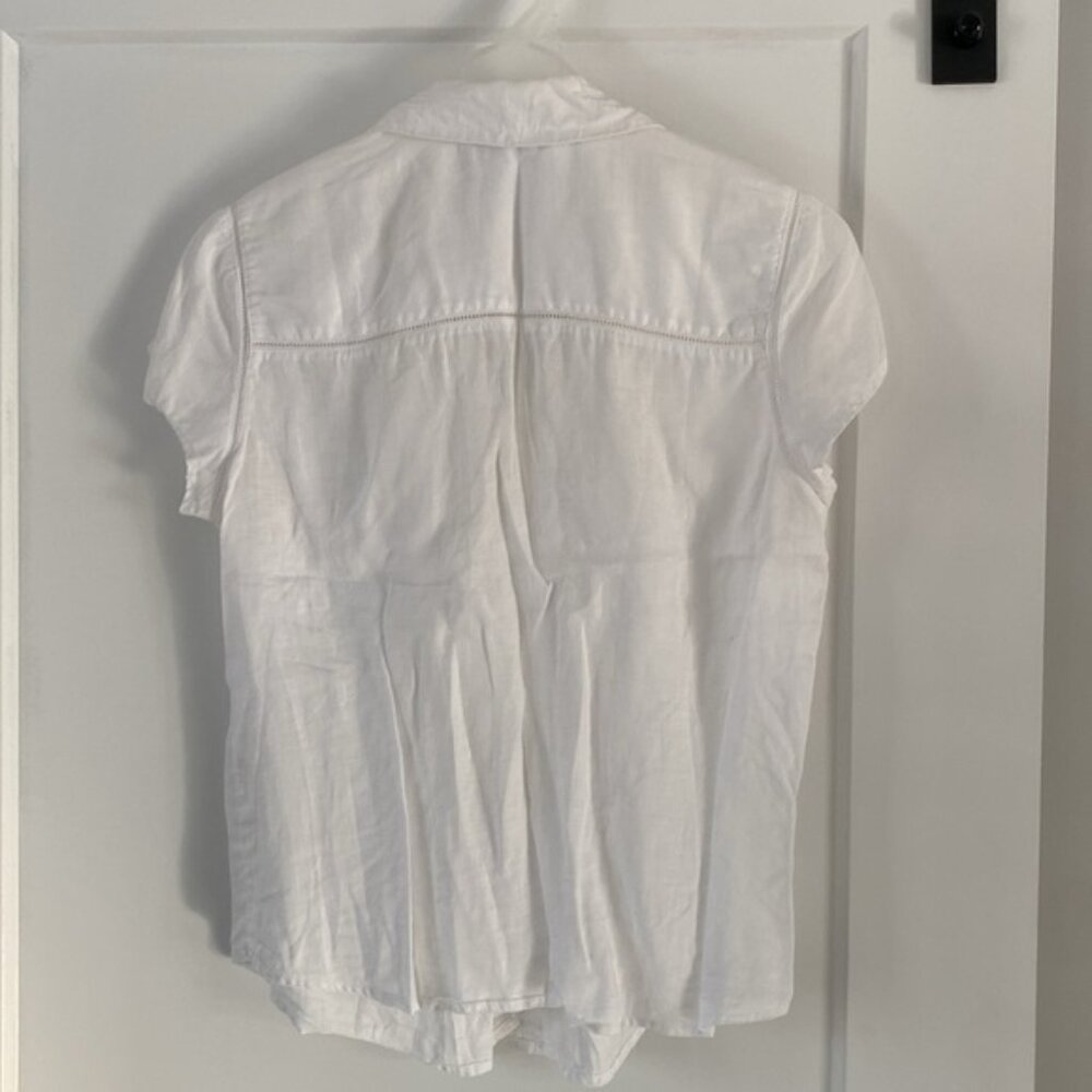 OLD NAVY white linen blouse short sleeve lacework S - Picture 3 of 3